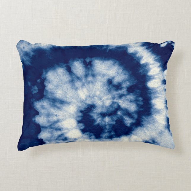 Indigo Round. Bohemian Tie Dye. Blue Roll Psychede Prydnadskudde (Framsidan)
