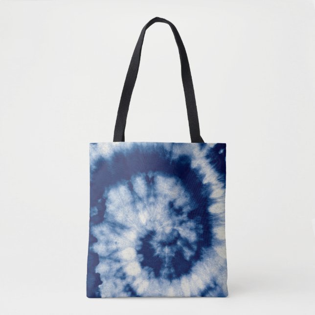 Indigo Round. Bohemian Tie Dye. Blue Roll Psychede Tygkasse (Framsida)