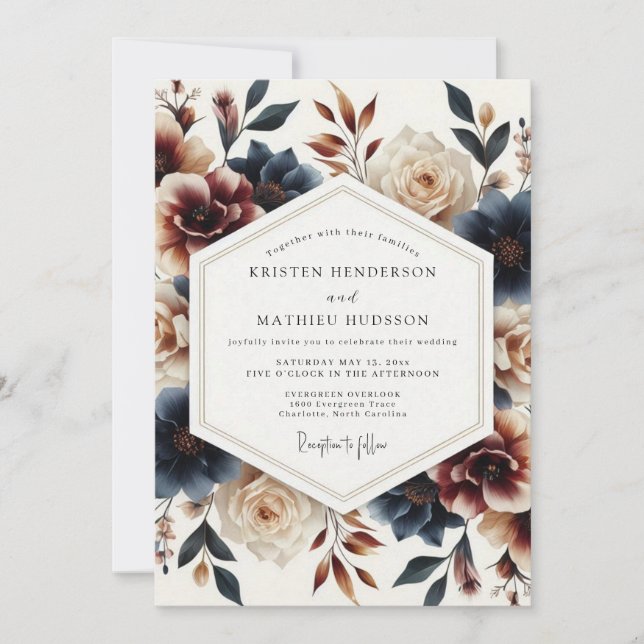 Indigo Russet Painterly Bloom Wedding Inbjudningar (Framsida)