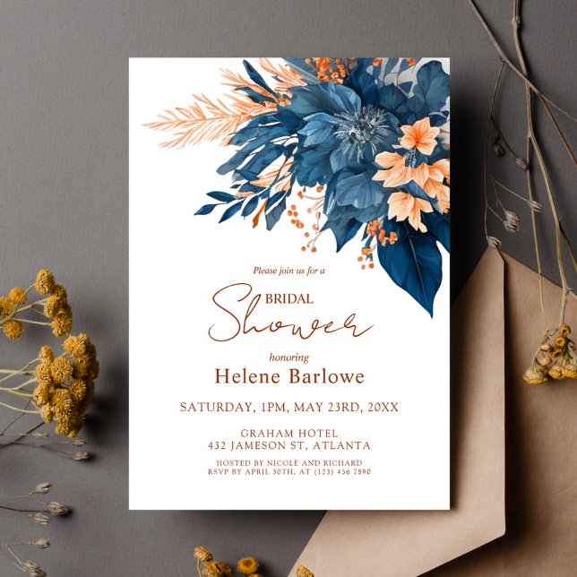 Indigo Rust Bröllop Möhippa Inbjudningar (Indigo Rust Wedding Bridal Shower Invitation)