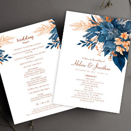 Indigo Rust Modern Blommigt Boho Elegant bröllop Program