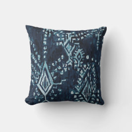 Indigo Satellite Ikat Tribal Watercolor Kudde