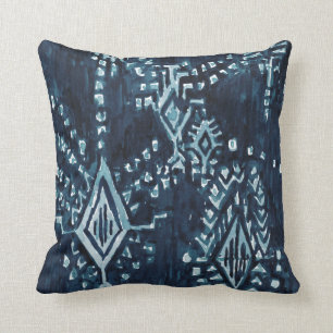 Indigo Satellite Ikat Tribal Watercolor Kudde