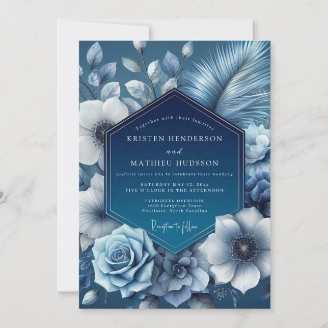 Indigo Shadow Bloom Wedding Inbjudningar (Framsida)