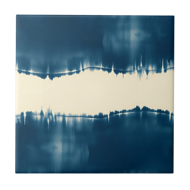 Indigo Shibori Abstrakt Modern Horisontell Kakelplatta (Framsidan)