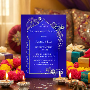 Indigo Silver Henna Mehndi-inbjudan till Förlovnin Inbjudningar