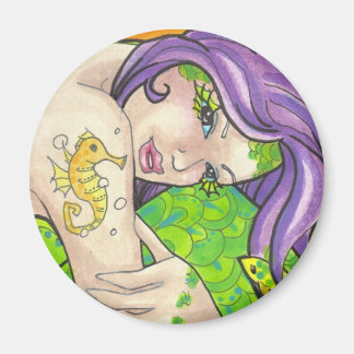 Indigo sjöjungfru fantasy art porträtt magnet
