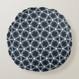 Indigo Snowflower Lattice Rund Kudde