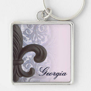 indigo/steg "järn fleur de lis" den högvärdiga fyrkantig silverfärgad nyckelring