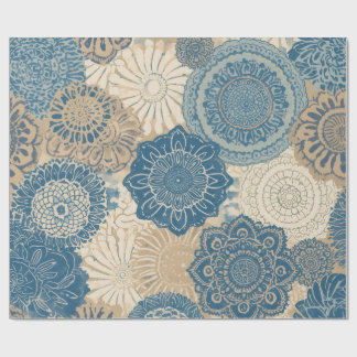 Indigo Tan Boho Blommig Presentpapper