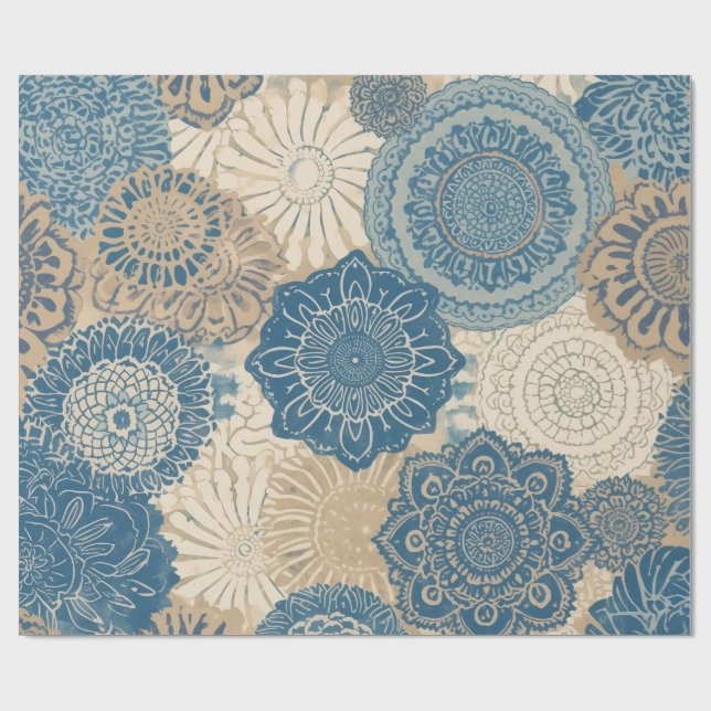 Indigo Tan Boho Blommig Presentpapper (Platt)
