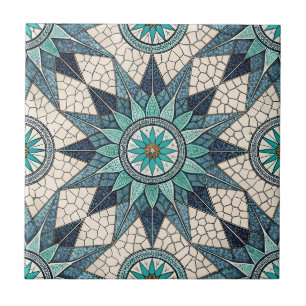 Indigo Teal Kompassmosaik – Glasmosaik Kakelplatta