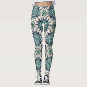 Indigo Teal Kompassmosaik – Glasmosaik Leggings