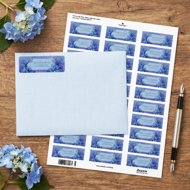 Indigo Träd Lavendel Dimma Botanisk Returadress Etikett (Skapare uppladdad)