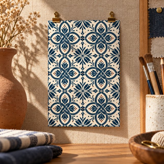 Indigo Trädgård Knutar Konsttryck Poster (4 x 6 inch unframed semi-gloss print. Flat printed artwork. Styled scene; props not included.)
