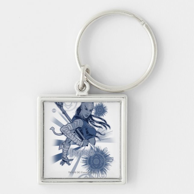 Indigo Tribe 10 Fyrkantig Silverfärgad Nyckelring (Framsidan)