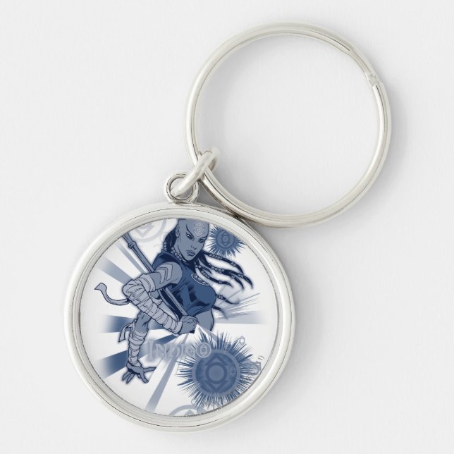 Indigo Tribe 10 Rund Silverfärgad Nyckelring (Framsidan)