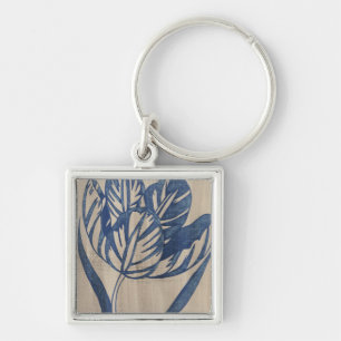 Indigo Tulip Fyrkantig Silverfärgad Nyckelring