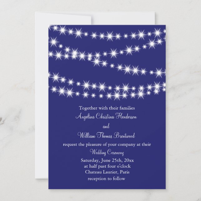 Indigo Twinkle Ljus bröllopsinbjudan Inbjudningar (Framsida)
