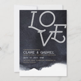 Indigo vattencolor kärlek modern simple bröllop inbjudningar