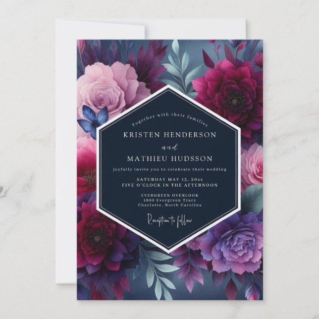 Indigo Vibrant Floral Wedding Inbjudningar (Framsida)