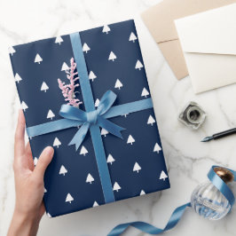 Indigo Vinter Träd Vattenfärg Mönster Presentpapper