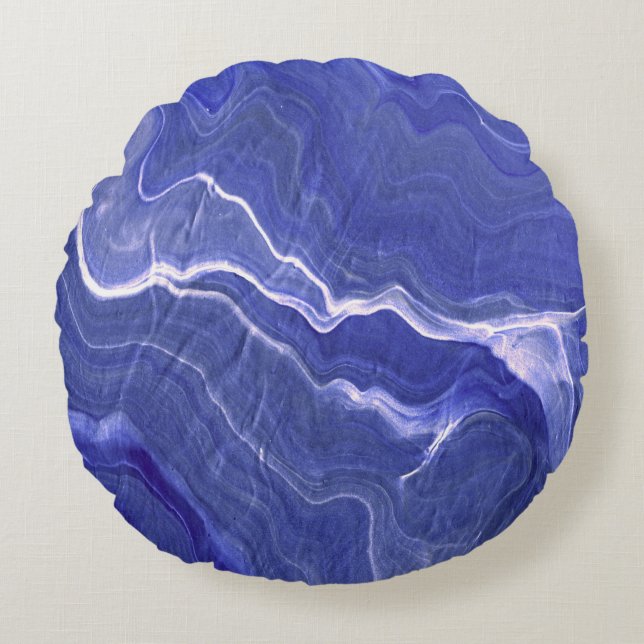 Indigo Violet Agate Marble Abstraction Rund Kudde (Framsidan)