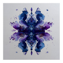 Indigo Violett Symmetriskt Akvarellmandala