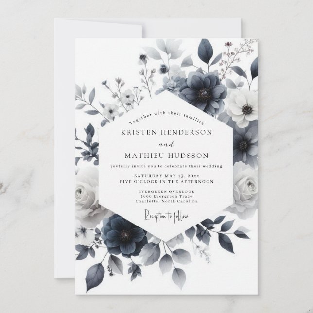 Indigo Wash Botanical Wedding Inbjudningar (Framsida)