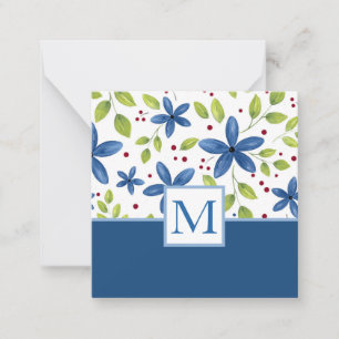 Indigo Watercolor Blommigt Bouquet Mönster Anteckningskort