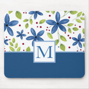 Indigo Watercolor Blommigt Bouquet Mönster Musmatta