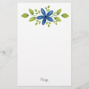 Indigo Watercolor Blommigt Swag 2 Brevpapper