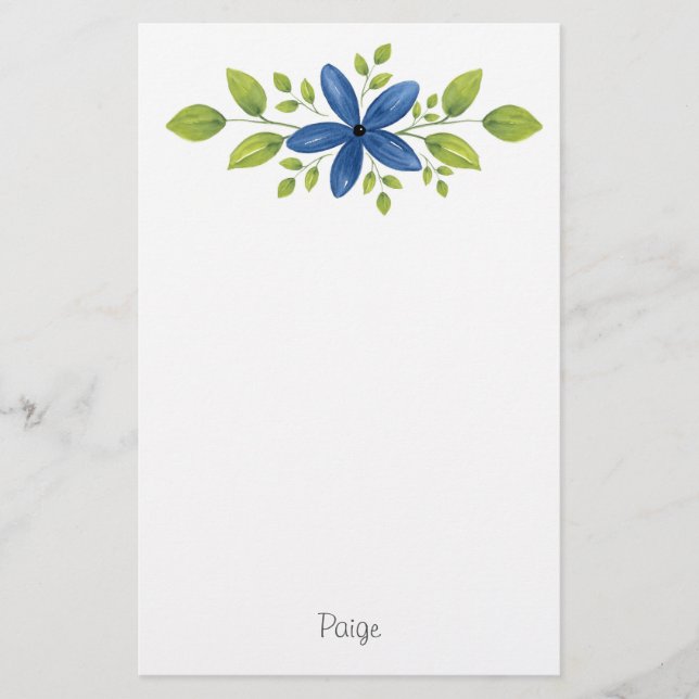 Indigo Watercolor Blommigt Swag 2 Brevpapper (Framsida)