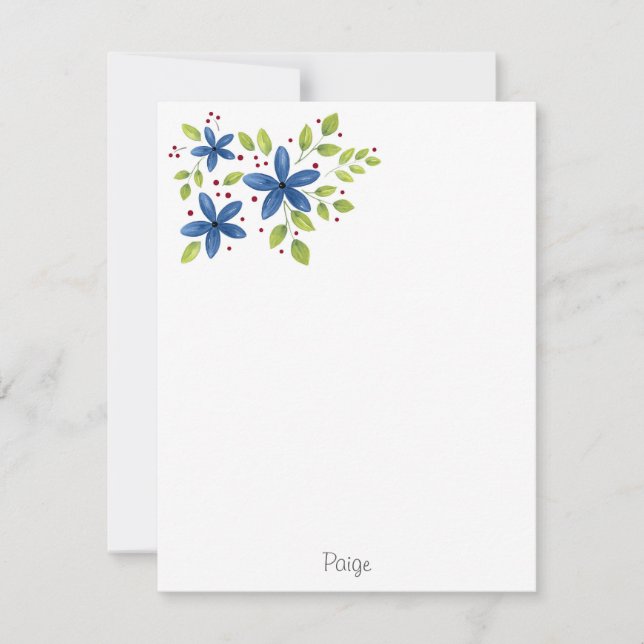 Indigo Watercolor Bouquet Anteckningskort (Framsida)