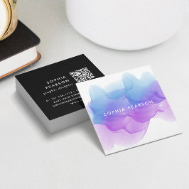 Indigo Watercolor Flot QR-kod Fyrkantigt Visitkort