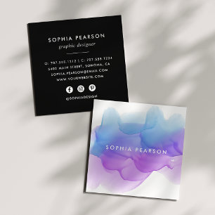 Indigo Watercolor Flot Social Media Fyrkantigt Visitkort