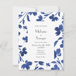 Indigo Watercolor Flower Stems Inbjudningar