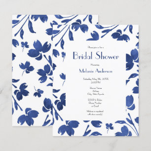 Indigo Watercolor Flower Stems Inbjudningar