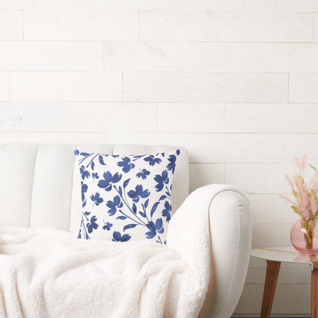 Indigo Watercolor Flower Stems Kudde (Soffa)