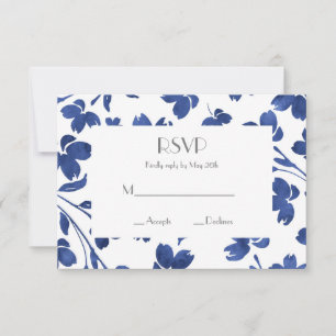Indigo Watercolor Flower Stems OSA Kort