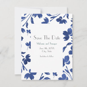 Indigo Watercolor Flower Stems Spara Datumet