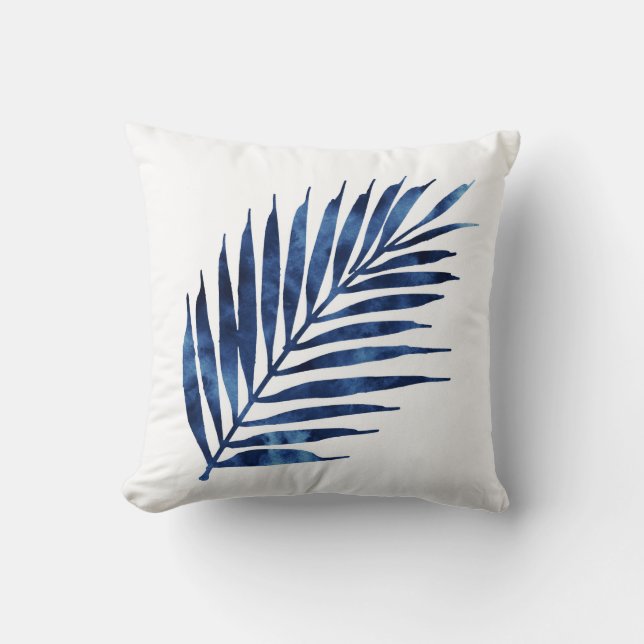 Indigo Watercolor Handflatan Fronds Kudde (Framsida)