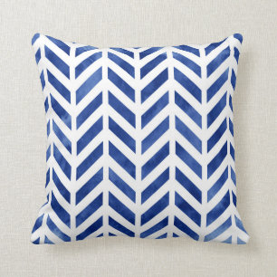 Indigo Watercolor Herringbone Chevron Kudde