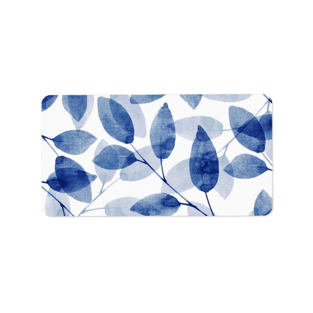 Indigo Watercolor Löv Adressetikett (Framsidan)