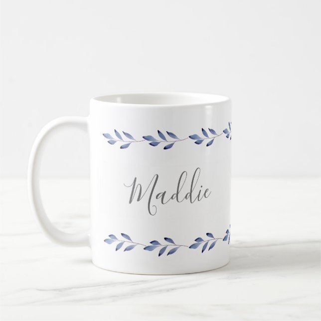Indigo Watercolor Löv Garland Kaffemugg (Vänster)
