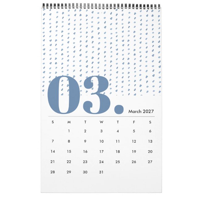 Indigo Watercolor Mönster minimalist 2019 Calendar Kalender (Mar 2027)