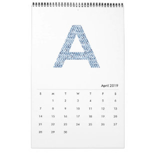 Indigo Watercolor Mönster minimalist 2019 Calendar Kalender