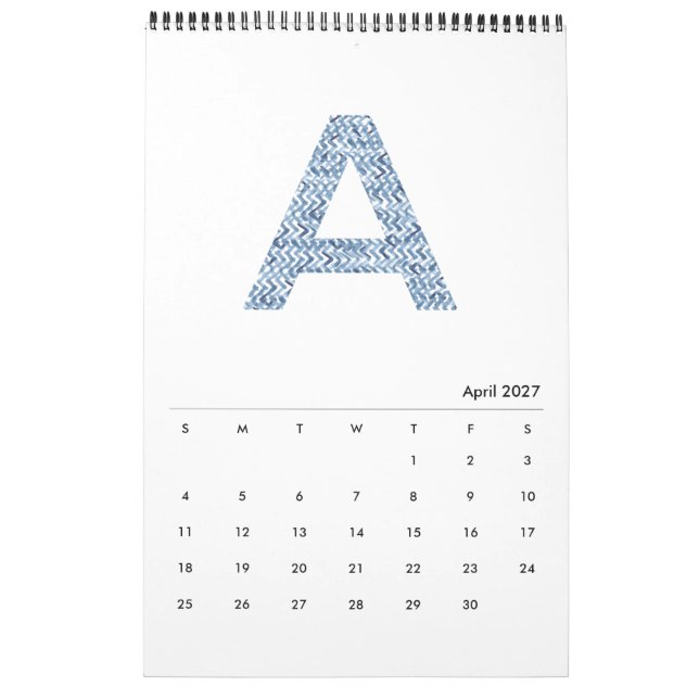 Indigo Watercolor Mönster Minimalistisk 2019 Kalen Kalender (Apr 2027)
