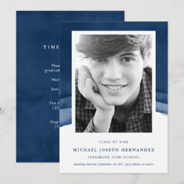Indigo Watercolor Studenten Photo Announcement Inbjudningar