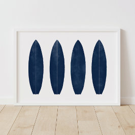 Indigo Watercolor Surfboard Beach Nursery Decor Poster